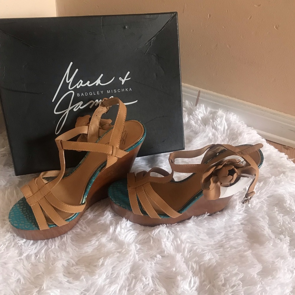 Bradley Mischa wedge heels tan with turquoise